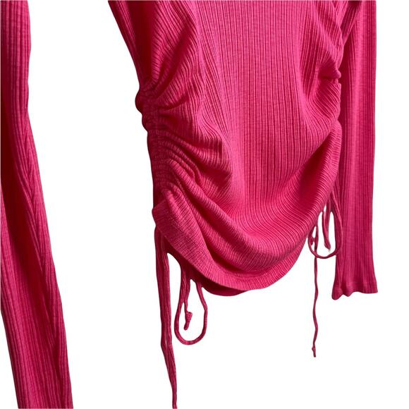 Sundry Pink Ruched Drawstring Waist Long Sleeve Top - Picture 2 of 8